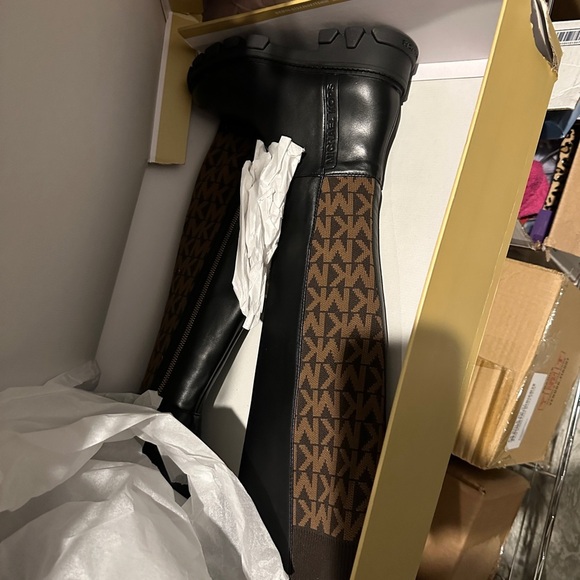 Micheal Kors | Ridley Leather and Logo Jacquard Knee Boot - Picture 3 of 3